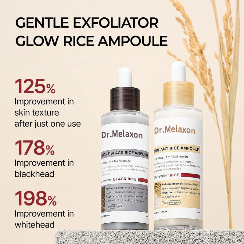 Glow Rice Ampoule Duo - Serums for Brightening, Exfoliating, and Moisturizing - Suitable for All Skin Types
