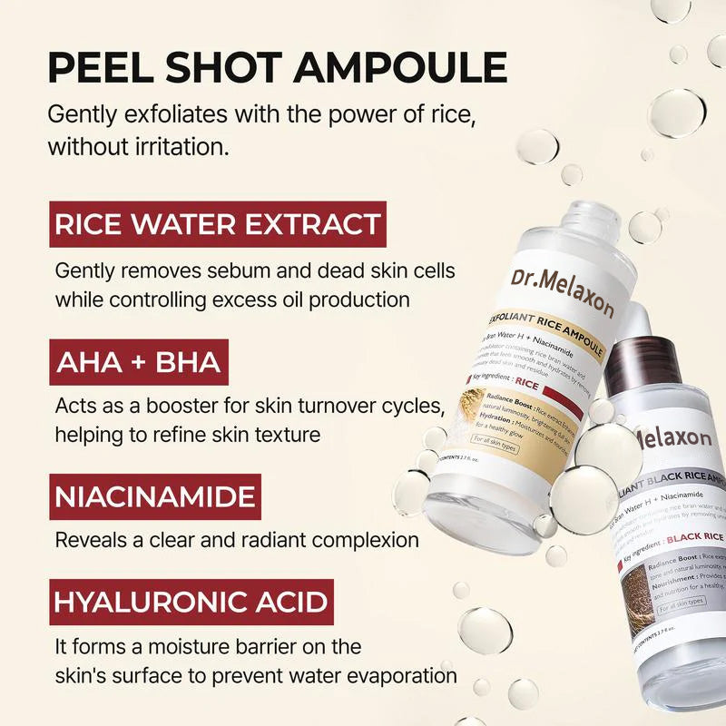 Glow Rice Ampoule Duo - Serums for Brightening, Exfoliating, and Moisturizing - Suitable for All Skin Types
